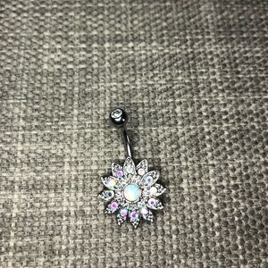 Silver sparkly belly button ring